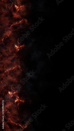 Animated dark fire background with orange-red flames, smoke and glowing embers on black. Cinematic loop overlay for dramatic intros.