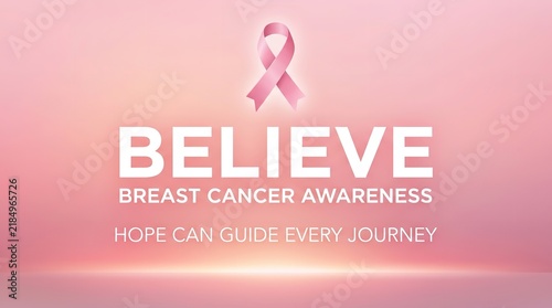 Pink breast cancer awareness ribbon concept on a soft glowing light background