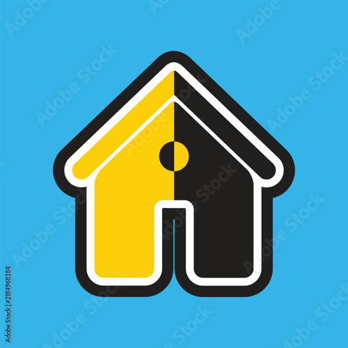 Minimalist house icon with split yellow and black color design real estate logo property icon minimalist home architecture graphic residential sign estate branding