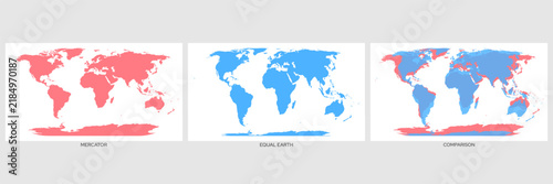 Fotografía World map comparison of Mercator and Equal Earth projection