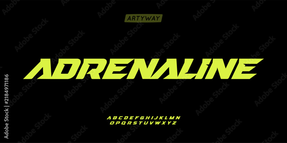 Fototapeta premium sporty italic alphabet, wide bold font for powerful dynamic lettering, swift automotive logo, energetic daring headline, car racing branding. Vector typeset.