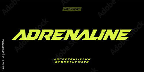 Photography sporty italic alphabet, wide bold font for powerful dynamic lettering, swift automotive logo, energetic daring headline, car racing branding