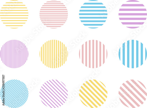 Obraz na płótnie ストライプ・ボーダー模様のベクターイラストセットの素材 丸・円 Striped and border pattern isolated illustration set.