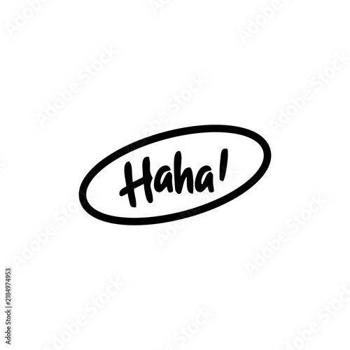 Handwritten Haha word inside a simple black oval frame on white background.