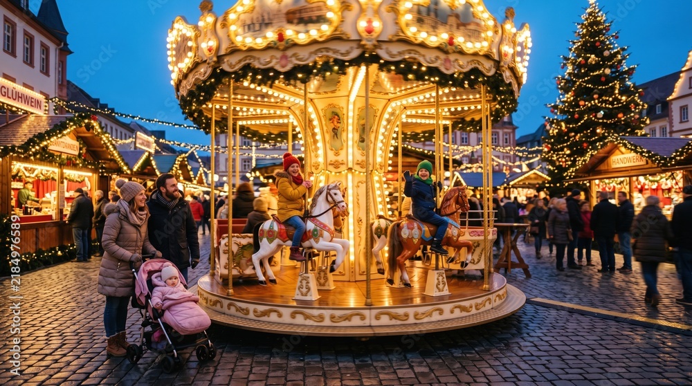Fototapeta premium Shopkeeper serving a customer at a holiday stall