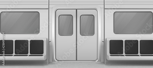 Subway wagon interior inside view with door, seats