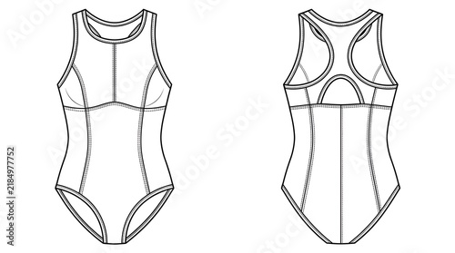 Technical Drawing of a Womens Sleeveless Sports Leotard or Swimsuit