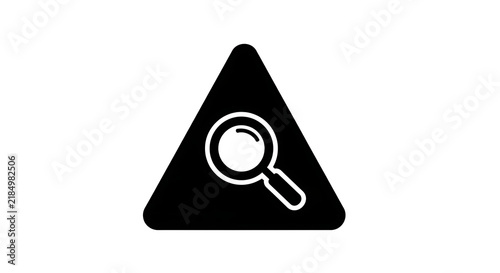 Magnifying glass inside a warning triangle icon for search and investigation concepts.