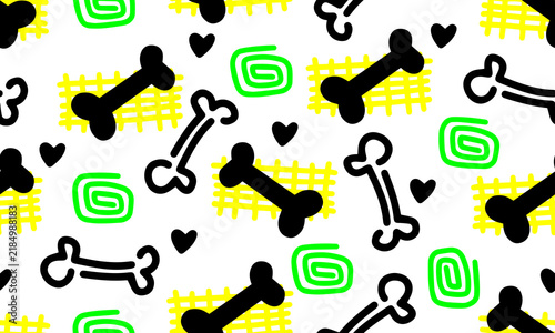 Dog Bone vector dog paw doodle Seamless pattern. Packaging paper design, pet food accessories package.