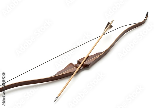 Traditional bow and arrow with fletching close-up