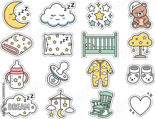 Cute baby bedtime sleep themed illustrations with transparent background