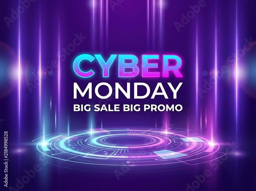 Cyber monday big sale promo futuristic podium banner design