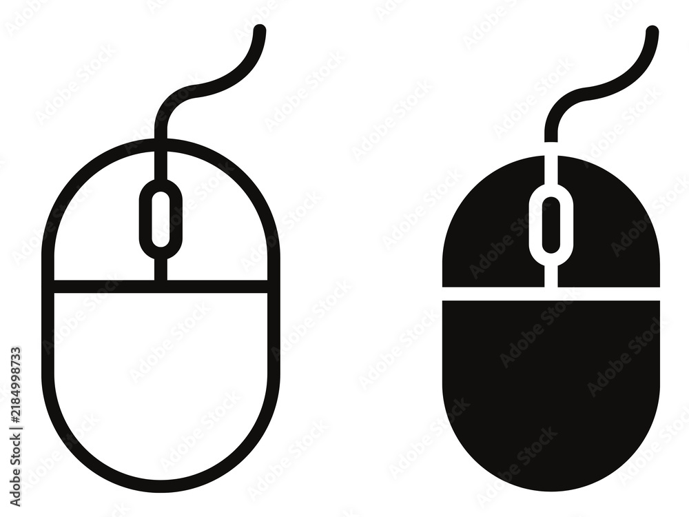 Fototapeta premium Simple black and white mouse cursor icons with scroll wheel