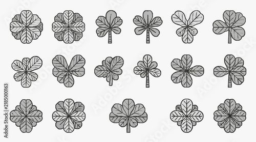Four Leaf Clover Variety Pack with Detailed Line Art Designs