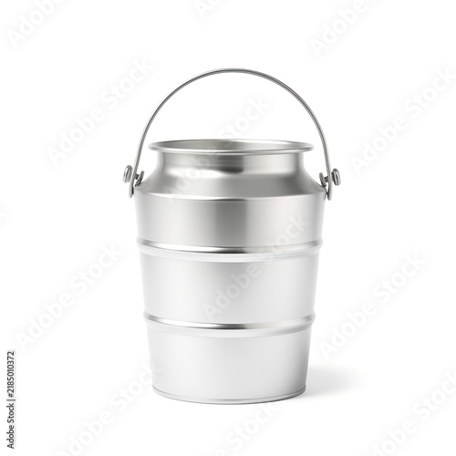 Stainless steel milk can container with handle isolated on white background