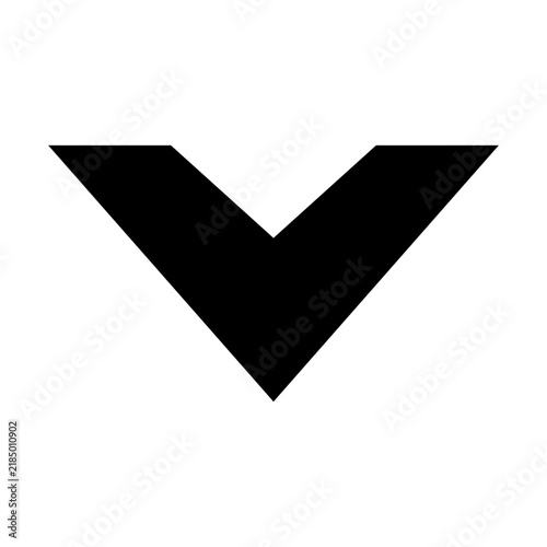 Black down chevron arrow icon pointing downward for navigation dropdown menu symbol isolated on white background