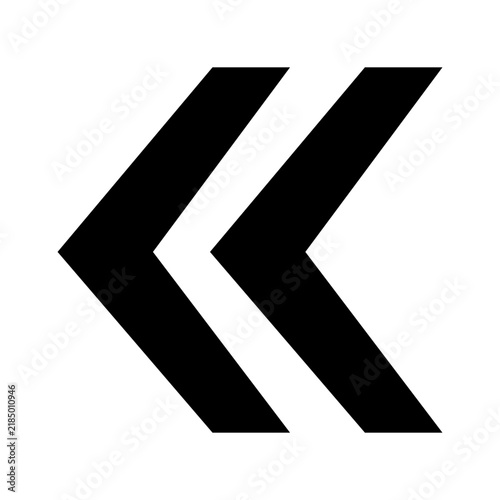 Black double left arrow icon design element for navigation and user interface