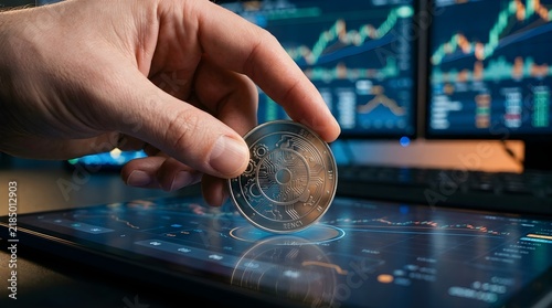 Hand Holding Coin In Office Setting