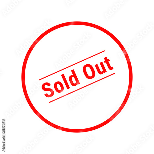 A bright red sold out stamp graphic is shown in isolation against a spotless white backdrop representing total stock exhaustion and unavailability