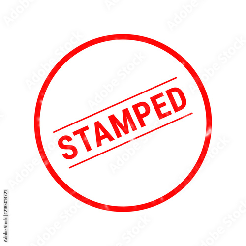 A vibrant red circular stamp with the word stamped prominently displayed in bold uppercase lettering on a white background