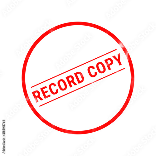 A vibrant red rubber stamp clearly shows the words record copy against a stark white backdrop ideal for official paperwork and documentation needs