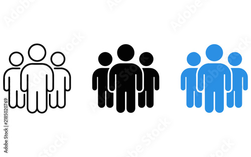 People group icons set in black white and blue representing community and teamwork