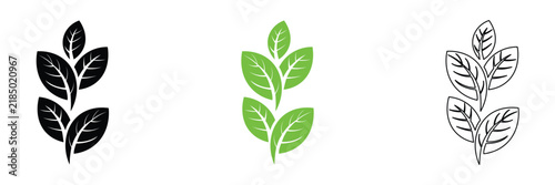 Botanical Leaf Branch Icon Vector Set with Multiple Styles