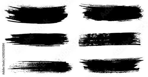 Set of abstract black grunge brush strokes and dry paint smears texture on transparent background vector png