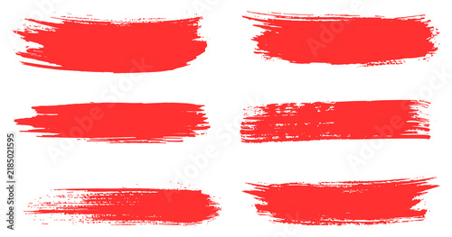 Set of abstract red grunge brush strokes and dry paint smears texture on transparent background vector png