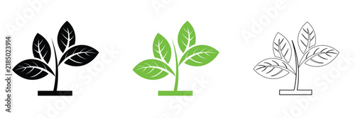 Growing Plant Icon Vector Set with Silhouette and Outline Styles