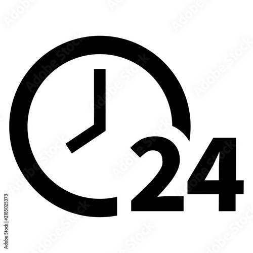 Fototapeta kuchenna ECサイトの24時間受付や年中無休の表現に使える24の文字入り時計の黒色アイコン