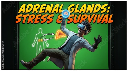Scientist using VR to illustrate adrenal glands and human stress response in a laboratory