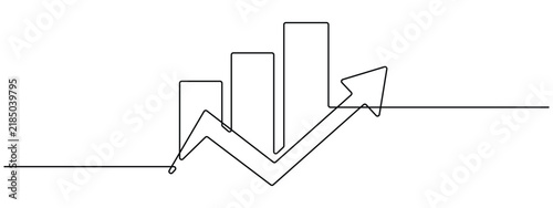 Continuous line of a rising bar chart with arrow graph