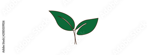 Two green leaves drawn with a single continuous brown line