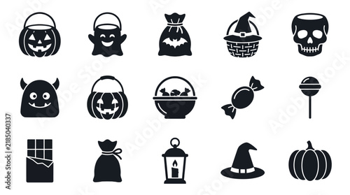Halloween icons set. Trick or treat spooky elements.