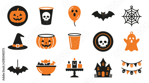 Vibrant Halloween Themed Icons Collection with Spooky Elements