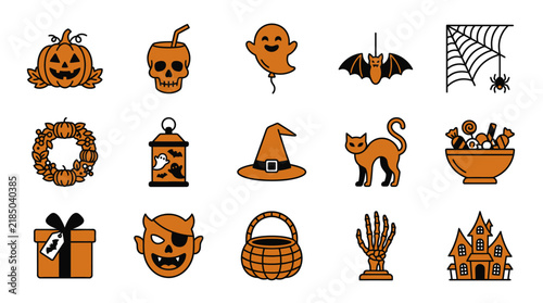 Halloween Elements Set - Spooky Holiday Icons and Illustrations
