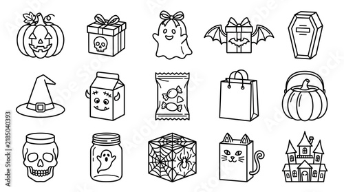 Cute Halloween line art icon collection
