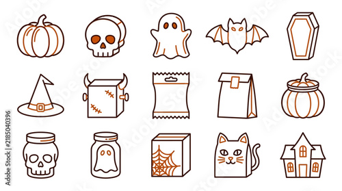Collection of Spooky and Festive Halloween Outline Icons on White Background