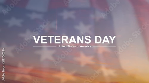 National War Veterans Day Text Animation on waving American Flag  background animation. Suitable for War Veterans Day commemoration.