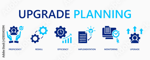 Upgrade Planning Icon Set. Icon Set Includes Proficiency, Reskill, Efficiency. Editable Stroke. Vector Illustration