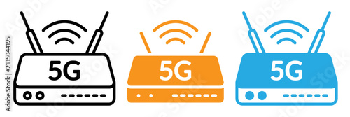 Three 5g wireless routers connected in network isolated on transparent background, Vector