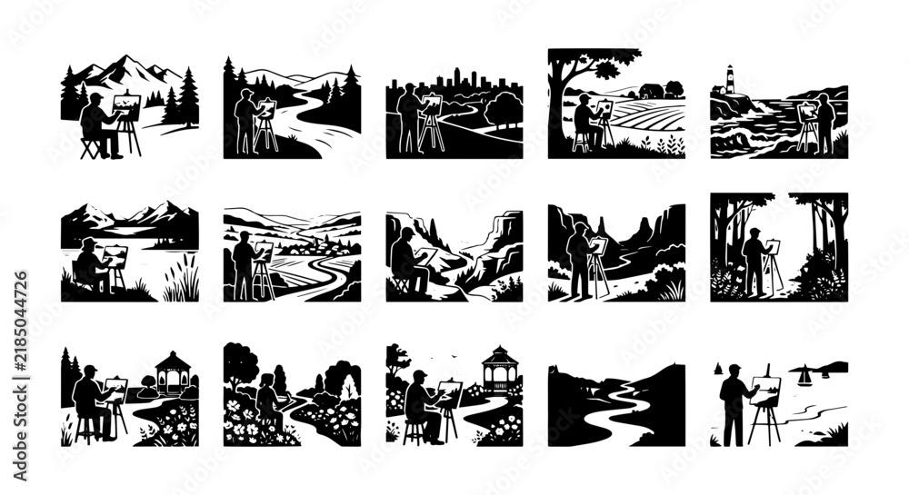 Fototapeta premium Vector Landscape Scenes, Artist Collection, Nature Views, Cityscapes, Rural Settings