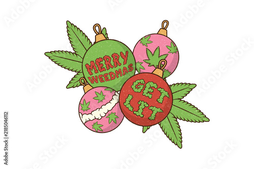 Christmas Ornaments With Cannabis Leaves And Get Lit Merry Weedmas Festive Holiday Quote Sublimation Design