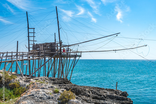 Obraz na płótnie Trabucco - Traditional Wooden Fishing Structure in Vieste, Gargano, Puglia, Ital