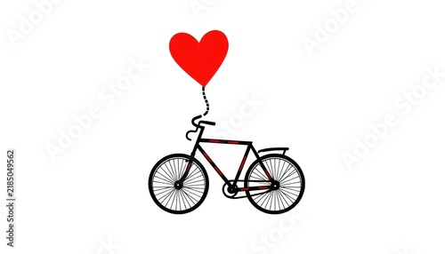 A Whimsical Bicycle with a Heart-Shaped Balloon Illustrating Love and Freedom in a Playful Graphic Design