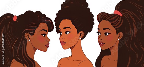 Diverse Portraits of African American Women Showcasing Unique Hairstyles and Facial Features with Different Expressions and Styles