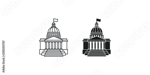 Detailed outline and solid government building icons vector graphic on transparent background.