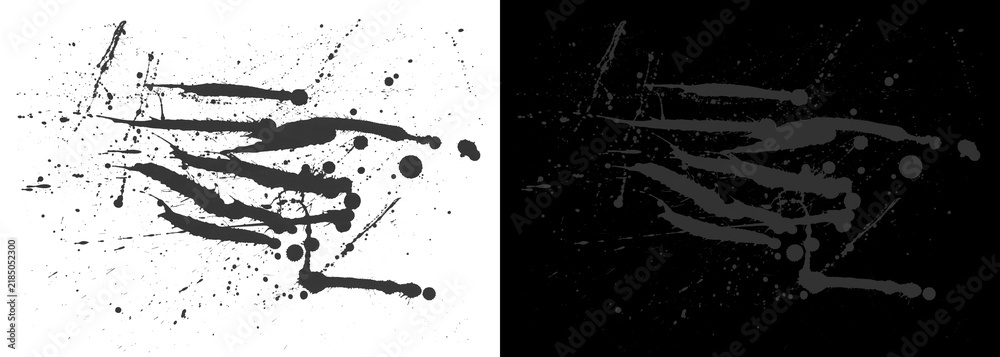 Obraz premium Grunge ink splatters and paint drips, abstract black and white brush strokes, distressed texture elements for graphic design
