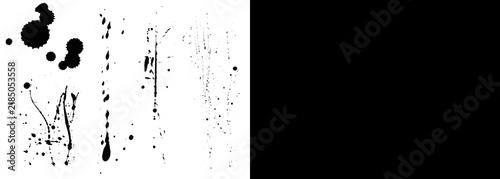 Grunge black ink splatters on white background, abstract paint drips and spray texture, artistic liquid drops for graphic design